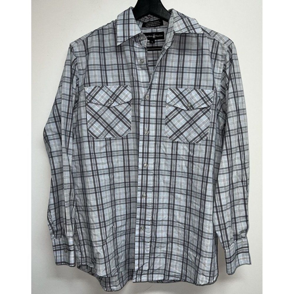 Beverly Hills Polo Club Mens Long Sleeve Button Up Shirt Size S Blue Plaid